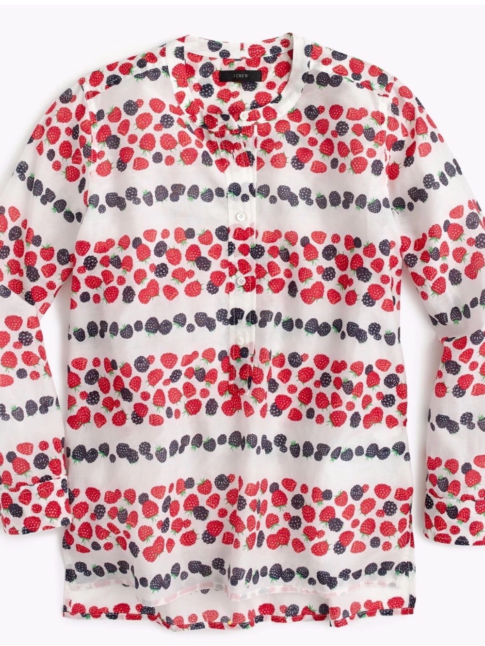 $119 J. Crew Cotton-silk voile popover shirt in berry print, 4P, 19” Pit to Pit